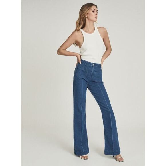 Reiss Isa High Rise Flared Jeans Medium Wash Sz 30 - Picture 1 of 9